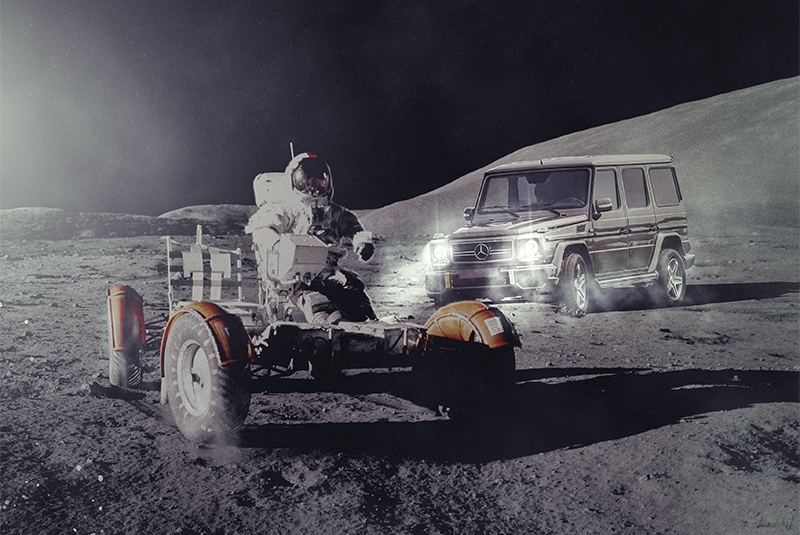 Schilderij G Wagon op de Maan
