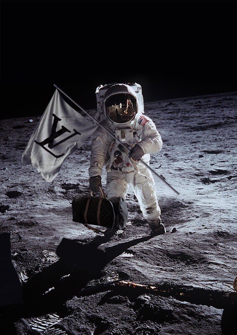 Astronaut on moon with louis vuitton bag
