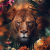 Schilderij Leeuw met Bloemen